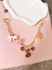 Móc khóa hình gấu bông dễ thương mùa thu, thích hợp làm quà tặng cho bạn gái, gia đình, phụ kiện du lịch phong cách Y2K, nơ xinh xắn. - Hồng - Xem 1