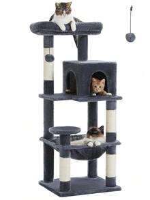 PAWZ Road 45.7" Cat Tree For Indoor Cats, 5-Level Cat Tower For Large Cats With Metal Frame Large Hammock (17.7"X15.7"), Cat Condo With (15.7"X9.5") Big Top Perch & 4 Sisal Covered Scratching Post, Deep Grey - Màu xám đen - Xem 9