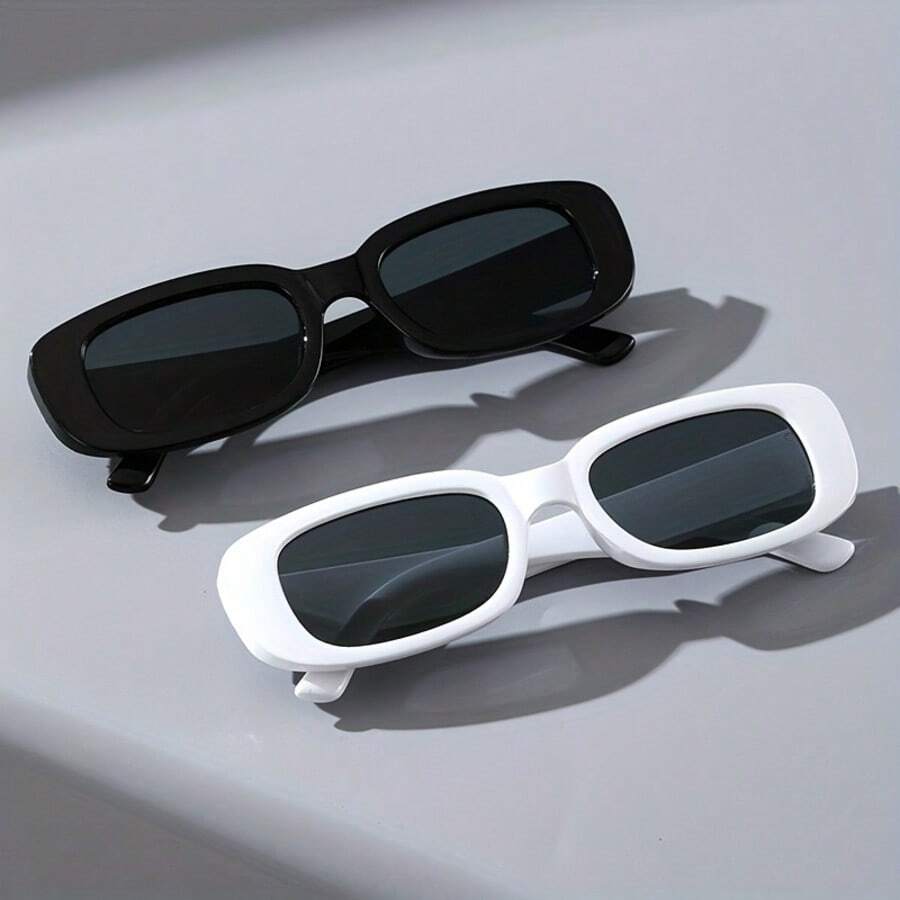 2pcs Black & White Combination Square Frame Glasses, Suitable For Daily Wear Or Street Photography - 2pcs - Black/White - View 1