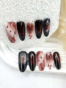 10pcs Gothic Style Dark Halloween Handmade Nail Stickers, Including Designs Like Bloody Bats, Spider Webs, Glitter, Removable And Reusable Nail Art Supplies (1 Sheet Of Jelly Stickers + 1 Nail File) - Multicolor - View 2