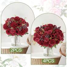 Buchet de flori artificiale 1 buc/3 buc, margarete de mătase, păpădie, potrivit pentru nuntă, casă, decor de petrecere, piesă centrală de masă - roșu - Vizualizare 3