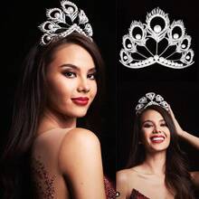1件优雅合金孔雀羽毛皇冠，奢华大型仿珍珠选美头饰，巴洛克复古水晶新娘婚礼皇冠，适合节日派对、选美比赛、舞台表演 - 銀色 - 查看 1