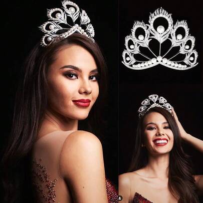 1pc Elegant Alloy Peacock Feather Crown, Luxury Large Faux Pearl Beauty Pageant Tiara, Baroque Vintage Crystal Bridal Wedding Crown, Suitable For Holiday Party, Pageant, Stage Performance