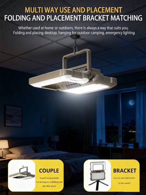 Luz portátil plegable multifuncional, diseño colgante, fuente de luz dual con plegado de 180° para uso en puesto al aire libre/camping/lámpara de mesa para el hogar