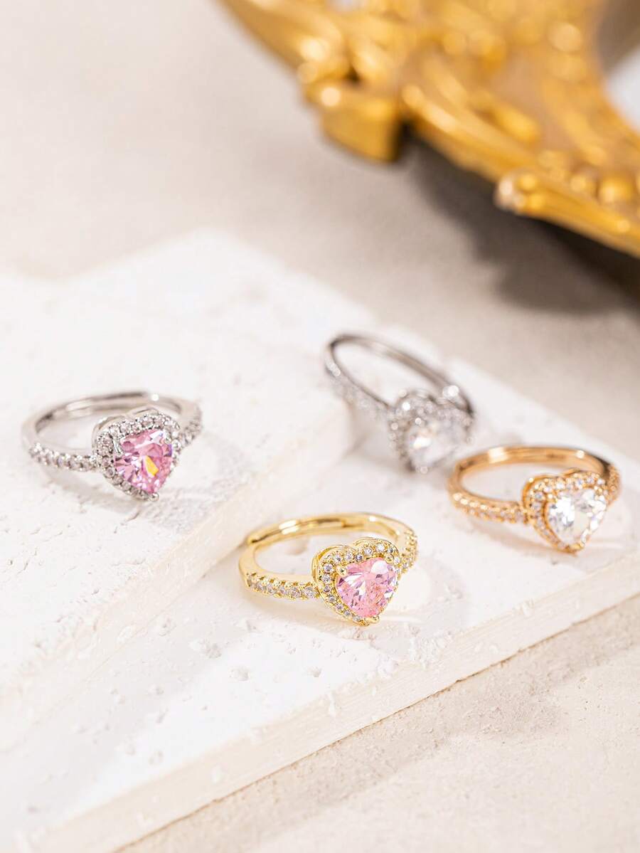 1pc Simple Heart-Shaped Design Elegant Copper Ring For Women - Multicolor - View 1