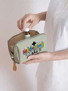 1pc Portable Pill Case, Compact Pill Organizer And First Aid Kit, Colorful "Medication" Themed Makeup Bag, Suitable For Storing Medicines For Travel, Health-Conscious And On-The-Go Users, Essential Medical Accessory, Multi-Functional Fabric Small Medicine Bag - Multicolor - View 3
