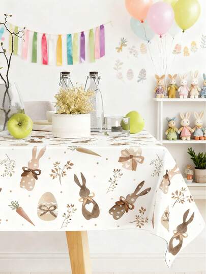 1pc Easter Tablecloth, Brown Easter Bunny Easter Eggs Tablecloth, Easter Party Supplies, Happy Easter Decorations, Easter Dining Table Decor, Easter Bunny Table Runner, Easter Catering Event Decorative Tablecloth, Easter Farmhouse Decor, Easter Room Decor, Easter Home Decor, Easter Indoor/Outdoor Decorative Table Runner, Easter Picnic Disposable Tablecloth, Spring/Summer Decor, Easter Gift, Party Favor