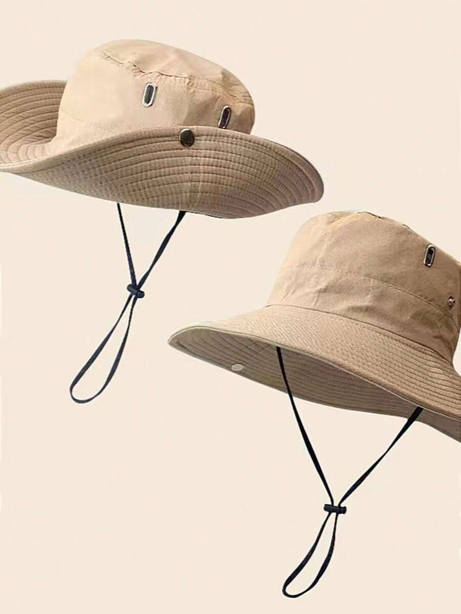 Quick-Dry Drawstring Bucket Hat, Unisex Summer Sun Protection Fishing Cap, Outdoor Hiking Western Cowboy Hat