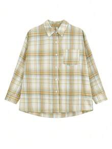 Retro American Plaid Long Sleeve Chic Loose Fit Shirt For Women, Unique Design, Autumn - Multicolor - View 5