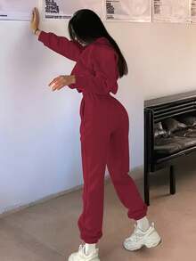Spring-Appropriate Women's Crew Neck Two-Piece Set, Comes With Letter Detail And Comfortable Fit, Versatile To Pair With Daily Shoes, Ideal For Casual Moments, Essential 2 Piece Set For Women's Spring Outfits - Đỏ - Xem 2