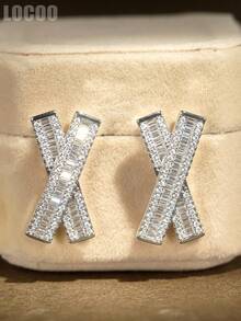 1 Pair Charm Cubic Zirconia Stud Earring For Women For Wedding Engagement Anniversary Party Jewelry Valentine's Day Gift - 1# - View 2