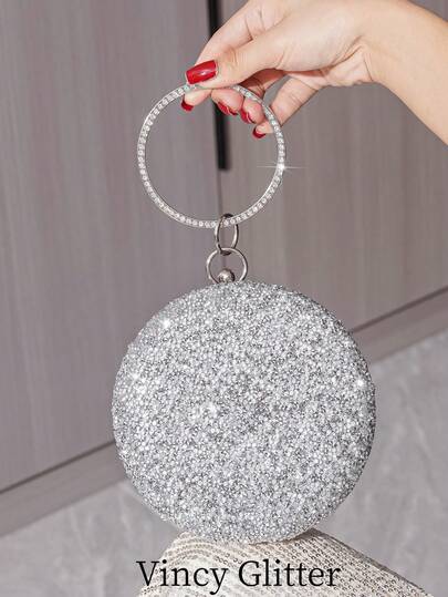 Sparkling Mini Evening Bag With Rhinestone Decor, Small Round Handbag For Gala, Party, Formal Dress, Cheongsam, Exquisite Craftsmanship