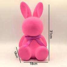 Easter Flocked Bunny Figurines Creative Cute Rabbit Table Centerpiece For Spring Holiday Party - Pink - View 5