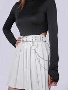 女士朋克风白色装饰腰带，多功能独特高端设计链条牛仔腰带，带孔眼 - A - 查看 4