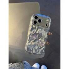 Korean Ins Style Feather Resin Butterfly Phone Case Compatible With Apple 16/17 Pro Max/ 15 Pro, Women's Full Coverage Shockproof Protective Cover Compatible With IPhone 14/13 - Silver - View 2