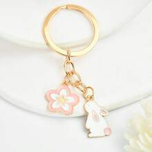 粉色樱花兔钥匙扣，DIY可爱兔子花朵装饰，可装饰背包、化妆包，创意动物钥匙扣礼物，送给女朋友，生日礼物，锌合金钥匙扣 - 彩色 - 查看 6