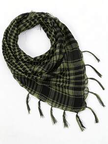 1pc Classic Desert Plaid Print Scarf, Unisex Arabic Outdoor Sunscreen Windproof Tassel Shawl Wrap, Suitable For Daily And Outdoor Wear Abaya Accessory, Soft Headscarf, Women Veil - Black and White - View 7