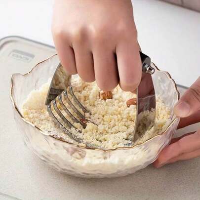 1pc Stainless Steel Hand Held Dough Mixer, Dough Scraper, Dual Hole Quick Mixing Tool, For Cooking, Mixing, Beating, Kitchen Small Appliance Baking Tool, Suitable For Restaurant, Food Truck, Bakery