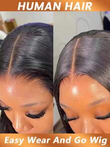 4x4 Straight Short Bob Wig Remy Human Hair Glueless Wigs Pre Cut Lace Closure Put And Go Wig Pre Plucked With Baby Hair Wigs 180% Density - Natural Black - View 5