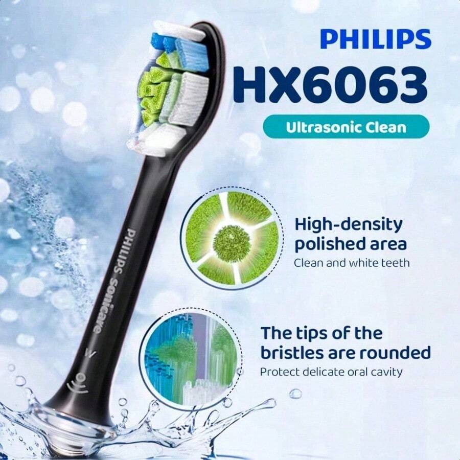 Đầu bàn chải thay thế Philips Sonicare (chính hãng) HX6063/96, cỡ tiêu chuẩn, gói 3 chiếc (dùng trong 9 tháng), tương thích với dòng máy 3000/6000/9000. - màu đen - Xem 1