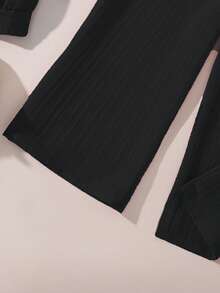 Left Mama 2pcs/Set Tween Girls New Autumn Collared Long Sleeve Shirt Top And Pants - Black - View 7