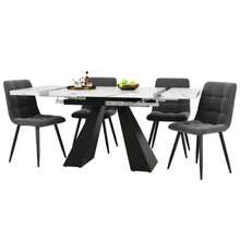 Five-Piece Dining Set With Extendable Marble Top (Seats 4), Four Grey Velvet Chairs, Black Tabletop Shelf - Grey - View 7