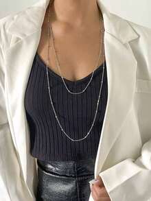 1条时尚简约双层珍珠长项链，适合女性日常佩戴，亦可作为节日礼物 - 銀色 - 查看 6