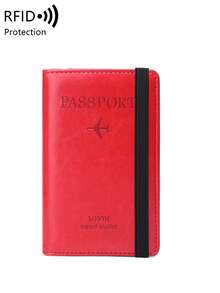 Simple Fashion Oil-Waxed Leather Letter Pattern RFID Blocking Passport Holder Multifunction Portable Travel Wallet Passport Clip Ticket Clip Bank Card Bag Zippered Pocket For Men And Women For Travel Flight Go Abroad For Business, Vacation Accessories For Holiday Season - Multicolor - View 5