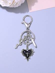 1个哥特复古心形蛇缠绕剑十字星吊坠钥匙扣 - 彩色 - 查看 11