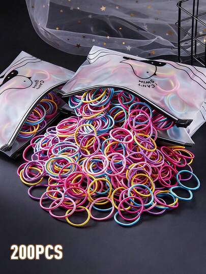 200pcs Girls' Simple & Practical Portable Hair Ties, Fashionable Hair Accessories For Back To School Season