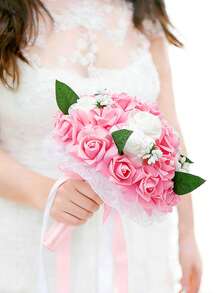 Wedding Bouquet Bride Bridesmaid Holding Flowers Bride Marriage Party Decor Color Blocking Artificial Foam Roses Flower Faux Pearl Bride Bouquet Wedding Party