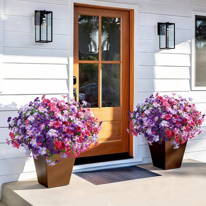 4pcs Artificial Flowers For Outdoors Fake Plants Outside Decoration, Silk Petunia With Eucalyptus UV Resistant Realistic Faux Flowers For Outdoor Planters Garden Balcony Yard Porch Patio