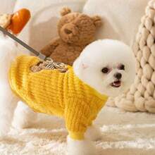 Áo nỉ cho thú cưng (chó và mèo), trang phục mùa thu/đông cho chó Teddy, Poodle và các giống chó nhỏ, thích hợp mặc ở nhà và đi dạo, chất liệu lông cừu ấm áp với hình gấu dễ thương. - Màu vàng - Xem 3