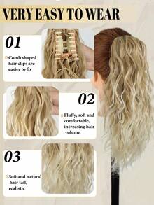 14 Inch Curly Ponytail Hair Extensions Drawstring Ponytail Clip In Synthetic Hairpiece, Medium Brown Mixed Golden Blonde, High Ponytail Extensions For Women - Multicolor - View 9