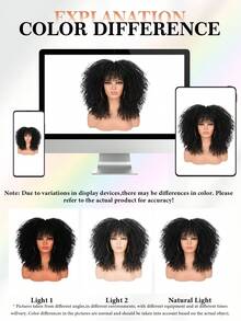 18 Inch Afro Curly Wigs For Women Afro Bomb Curly Wig With Bangs Synthetic Fiber Glueless Long Kinky Curly Hair Black - Màu đen tự nhiên - Xem 9
