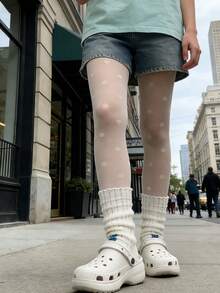 1双女士超薄大波点连裤袜 - 亲肤透气高弹防勾丝，显瘦百搭，适合日常及正式场合穿着 - 白色 - 查看 4