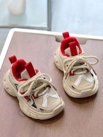 1 Pair Cute Unisex Kids Mesh Breathable Soft Bottom Sneakers, Toddler Anti-Kick Shoes, Infant Walking Shoes, Fashion Casual Trainers, Shock Absorbing Outdoor Running Hiking Shoes, Suitable For Spring, Summer, Autumn