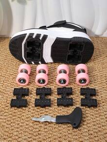Chaussures à roulettes pour enfants avec 4 roues, roues amovibles, bande auto-agrippante, chaussures de patinage à roulettes, baskets mode et décontractées pour garçons et filles - Noir - Voir 8