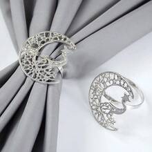 1PC/4PCS Napkin Rings, Al-Fitr Metal Hollow Star & Moon Design Napkin Rings, Napkin Rings For Family Gathering Dinner Table Decoration - Multicolor - View 3