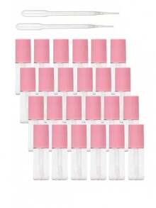 24支唇彩管容器，3毫升透明迷你可填充唇膏瓶，适用于DIY化妆唇彩制作套装，空唇彩管 - 粉色 - 查看 6