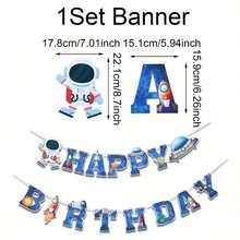 1 Set Space Themed Birthday Celebration Banner Featuring Astronaut, Planet And Rocket Patterns With "Happy Birthday" Text. 1 Set Complete Space Themed Birthday Party Flags Including "Happy Birthday" Flag And Astronaut/Rocket/UFO Pattern Paper Garland. These Decorations Are Ideal For Hanging As Backdrop At Birthday Parties And Can Also Be Used For Wall Decor At Holiday Celebrations. - Space Astronaut - View 7