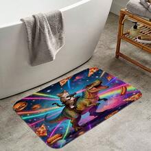 1pc/3pcs/4pcs Magical Starry Sky Cat & Tyrannosaurus Rex Bathroom Decor Shower Curtain Set, Free 12 Hooks Included, High-End Holiday Atmosphere, Bathroom Mat, U-Shaped Toilet Mat And Round Toilet Mat, Suitable For All Scenarios Bathroom Set - Multicolor - View 16