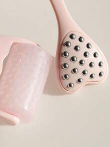 2pcs Pink Beauty Tools Skin Care Massage Gua Sha Tool + 304 Stainless Steel 20-Ball Facial Massage Stick, Women Beauty Gift Set - Multicolor - View 8