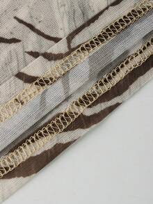 性感夏季女士印花网纱短袖上衣，适合运动和休闲外出穿着 - 棕色 - 查看 8