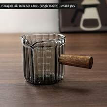 5oz/150ml Glass Measuring Cup With Wood Handle & Scale – Espresso Coffee Extraction & Milk Frothing Pitcher, Multi-Purpose Measuring Cup For Coffee, Tea, Syrup (Smoke Grey) - Grey - View 10