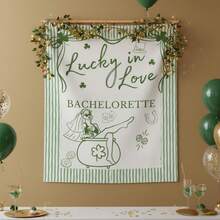 Lucky In Love Bachelorette Backdrop Banner, St Patricks Day Cocktail Party Decor, Lucky Bridal Shower Backdrop, Bach Photo Booth, St Pattys Party, Versatile Home & Wall Decor, Holiday Party Decor, Festive Atmosphere, Durable Party Banner - màu xanh lá - Xem 2