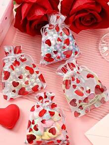 50个情人节心形束口欧根纱袋 - 红白条纹，非常适合装珠宝、婚礼回礼和派对礼物。浪漫礼物 | 节日欧根纱袋 | 精致展示袋、珠宝袋、装饰袋，高品质，精美材质，礼品包装，活动策划 - 彩色 - 查看 9