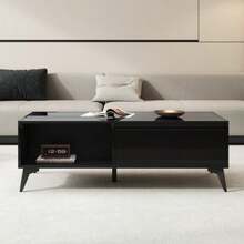 Modern Coffee Table In Glossy Black, Elegant Side Table, Multifunctional, Height Adjustable Coffee Table, Folding Dining Table/Living Room Furniture, 110 X 50 X 48 Cm (Length X Width X Height) - Black - View 7