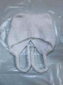 1 件女士可爱熊耳保暖耳套捕手帽，针织厚蓬松毛绒帽适合秋冬户外旅行骑行冬季女士