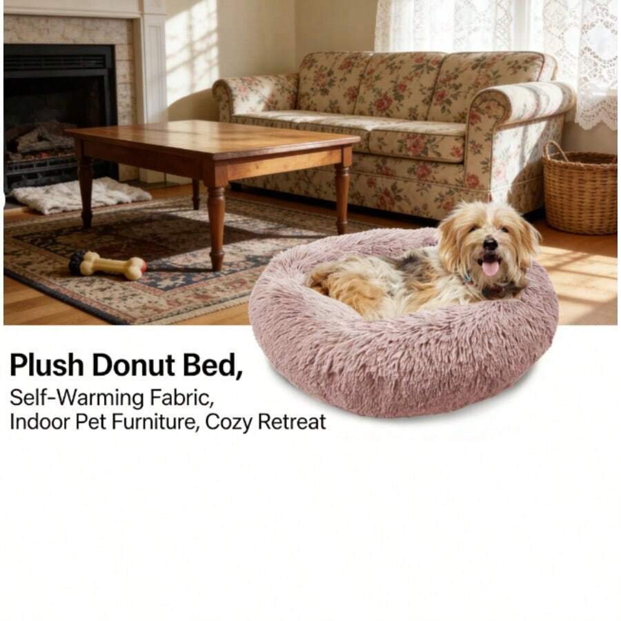 Small Super Luxe Shaggy Faux Fur Donut Bolster Pet Bed – Cozy Anxiety Relief For US Dogs & Cats - mặc định - Xem 1